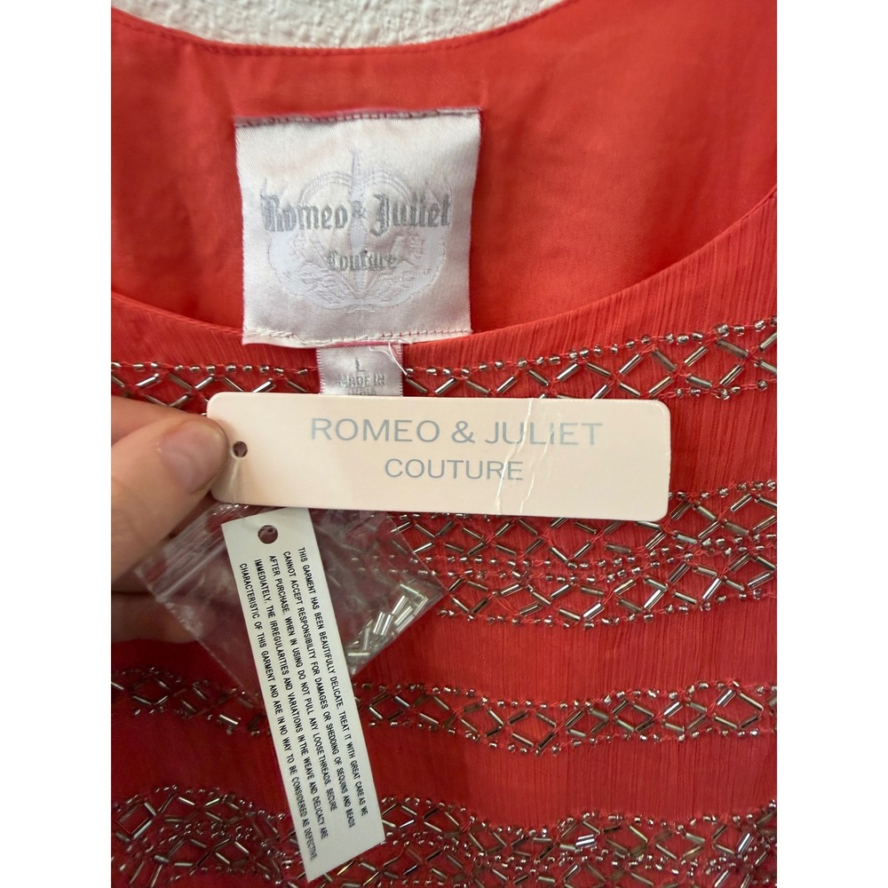 Romeo & Juliet Couture Coral Beaded Blouson Mini Dress RJ25043 Womens Large NWT - Picture 7 of 7